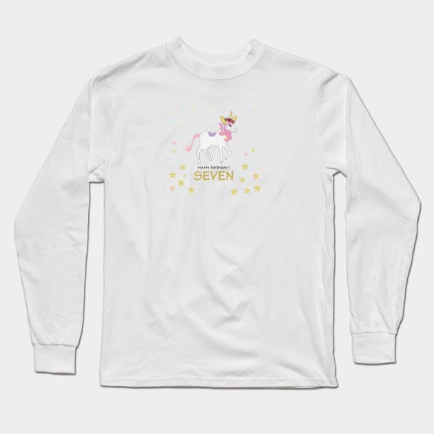 Seventh birthday. Seven. Unicorn Birthday invitation. Party invitation Long Sleeve T-Shirt by GULSENGUNEL